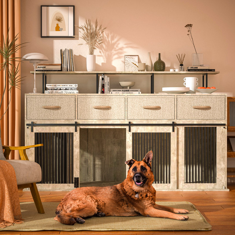 Tucker Murphy Pet Dzenita Large Dog Crate Furniture Wooden Dog Kennel Double Doors With Locks Heavy Duty Dog Kennel Furniture Reviews Wayfair